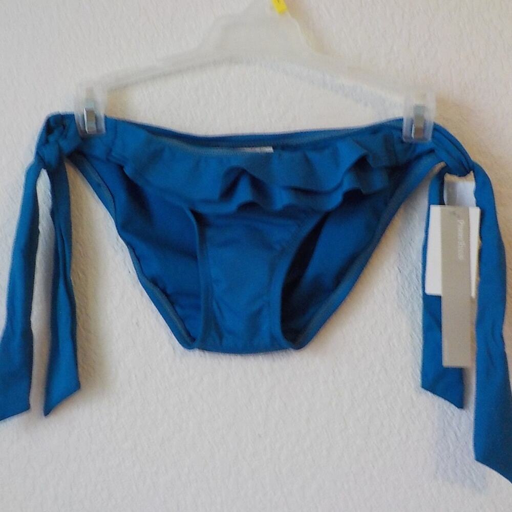 Perry Ellis Blue Bikini Bottom Women XS Front Ruffles Side Tie Swim Suit NWT